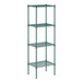 A green Regency wire shelving unit with four shelves.