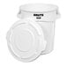 A white Rubbermaid Brute trash can with a lid.