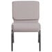 A gray Flash Furniture church chair with a silver metal frame and white dots.