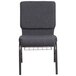 A Flash Furniture dark gray church chair with metal legs.