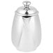 A Vollrath stainless steel creamer with a lid.