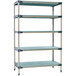 A MetroMax 4 stationary shelving unit with 5 shelves on a metal grid shelf.