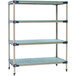 A MetroMax 4 shelf stationary shelving unit with shelves.