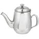 A silver stainless steel Vollrath Orion teapot with a lid.