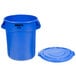 A blue Rubbermaid BRUTE trash can with lid.