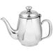 A silver stainless steel Vollrath Orion coffee and tea pot with a lid.