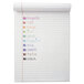 A notepad with a list of colors written in blue ink including "Paper Mate InkJoy 100 RT Blue."