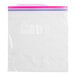 A white plastic Ziploc storage bag with pink and blue lines.