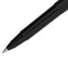 A close-up of a Uni-Ball Onyx black pen with a silver tip.