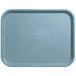 A Carlisle slate blue plastic fast food tray on a counter.