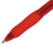 A close-up of a red Paper Mate Profile pen with a metal tip.