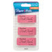 A package of 3 Paper Mate Pink Pearl erasers with a pink label.
