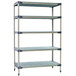 A MetroMax 4 metal stationary shelving unit with five shelves.