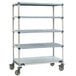 A grey MetroMax Q shelving unit with polyurethane wheels.