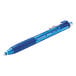 A close-up of a Paper Mate InkJoy 300 RT blue pen with a blue cap.