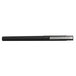 A Uni-Ball black rollerball pen with a black barrel and silver tip.