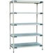 A white MetroMax i metal shelving unit with four shelves.