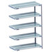 A MetroMax metal shelving unit with four shelves.