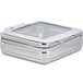 A silver Bon Chef stainless steel hinged top chafer with a glass window.