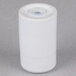 A Tuxton white china cylindrical salt shaker with a lid.