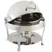 A silver Bon Chef Petite round chafer with a lid and stand.