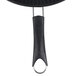 A black Mastrad silicone splatter screen over a black frying pan.