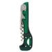A Franmara Boomerang Two-Step Waiter's Corkscrew with a translucent green and silver handle with a metal screw.