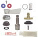 A Fisher 3/4" brass faucet check stem repair kit on a table with a variety of parts.