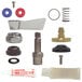 The Fisher 3/4" Stainless Steel Faucet Swivel Stem Repair Kit with a variety of parts on a white rectangular table.