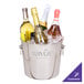 A customizable stainless steel wine and champagne chiller filled with ice and bottles.