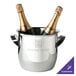 A silver Franmara stainless steel wine cooler with two bottles of champagne inside.