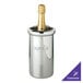 A champagne bottle in a Franmara stainless steel wine cooler.