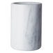 A white marble cylinder with a white and grey marble design and a white handle.