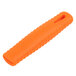 An orange silicone handle holder with a hole for a handle.