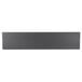 A rectangular black wood shelf with blue trim.