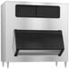 A stainless steel Hoshizaki ice storage bin with black doors.