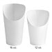 Two white Choice paper scoop cups with measurements on them.