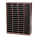 A mahogany wooden shelf with many compartments.