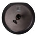 A top view of a round bronze umbrella base with a handle.