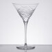 A Libbey Crosshatch Martini glass with a white design on it.