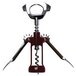 A Franmara corkscrew with a burgundy enameled body and chrome-plated wings.