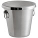 A silver stainless steel Franmara wine tasting spittoon with ring handles.