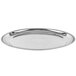 A Vollrath stainless steel round serving tray with a round rim.