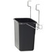 A black Metro wastebasket with metal hooks.