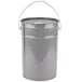 A grey metal bucket with a handle and a lid.