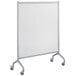 A white Safco Rumba whiteboard collaboration screen on wheels.
