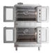 A Cooking Performance Group double deck convection oven with doors and racks inside.