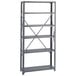 A dark grey Safco steel shelving unit with five shelves.