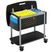 A black Safco file cart with yellow file folders.