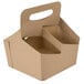 A 4 cup brown Kraft cardboard drink carrier with handles.